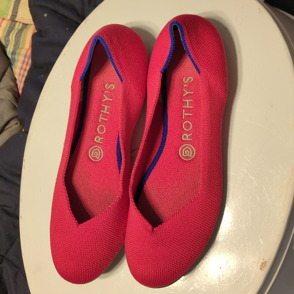 Rothy's Red Flats with Blue Accents